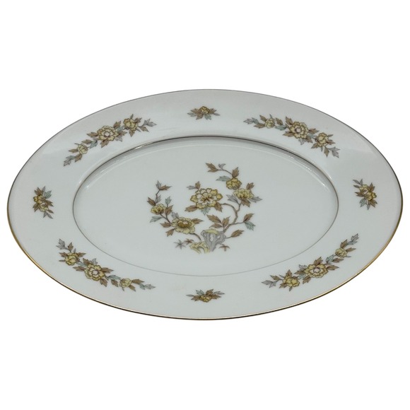 Style House Fine China Japan Indore Yellow Floral Oval Platter 12‎ /14" - Picture 1 of 5